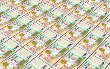 Uruguayan peso bills stacks background. 3D illustration.