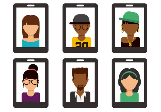 Colorful Diverse Flat People Avatar Collection Icons Set