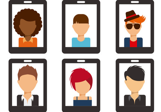Colorful Flat Diverse Avatar Characters Mobile Icons Set