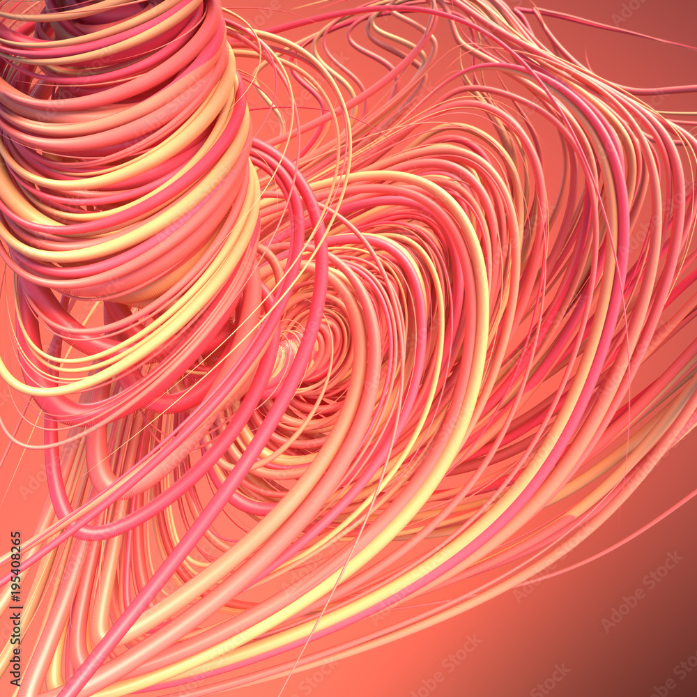 Poster Interlacing abstract red and orange curves. 3D rendering