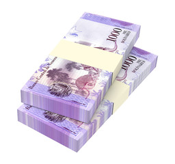 Venezuelan Bolivares bills isolated on white with clipping path. 3D illustration.