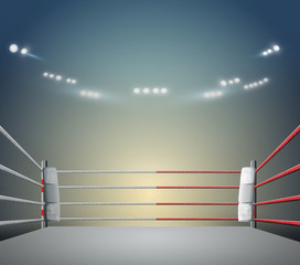 boxing ring with illumination by spotlights. digital effect 3d render.