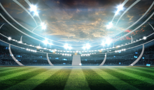 lights at night and football stadium 3D