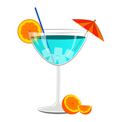 Blue cocktail with orange slices