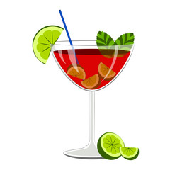 Red cocktail with lemon slices