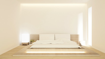 Bedroom simple design in hotel or home on sunshine day - bedroom japanese style simple design - 3D Rendering