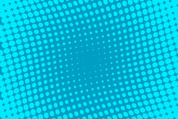 Bright blue halftone background. Digital gradient. Wavy dotted pattern with circles, dots, point large scale. Vector illustration