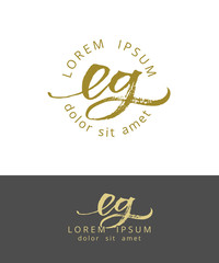 E G. Initials Monogram Logo Design. Dry Brush Calligraphy