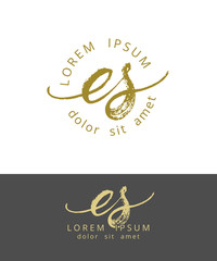 E S. Initials Monogram Logo Design. Dry Brush Calligraphy