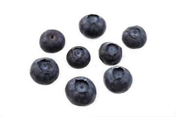 Isolated juicy blueberries on white background