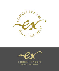 E X. Initials Monogram Logo Design. Dry Brush Calligraphy