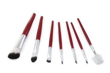 horizontal image pf make up brush set brush collection on a white background