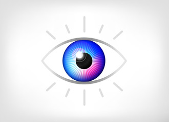 Colorful eye or eyeball vector illustration. Vision logo design concept of full color spectrum. 
