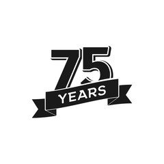 Vector 75 years anniversary logotype. Isolated black logo 75th jubilee on white background
