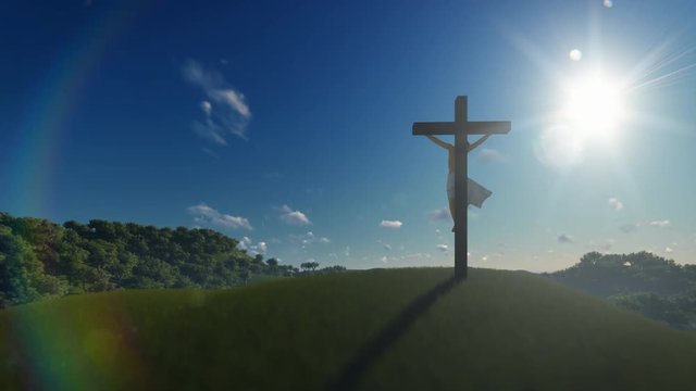 Jesus cross against blue sky, 4K
