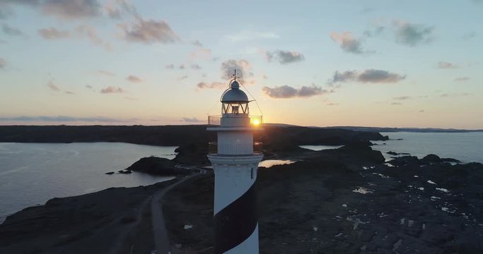 Aerial view of lighthouse at sunset
