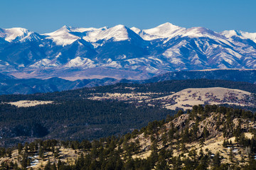 Beautiful snow capped Sangre de Cristo Mountain Range after a cold Colorado winter windstorm.