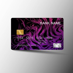 Realistic detailed credit cards. With inspiration from the abstract purple and black color on the gray background. Glossy plastic style. Vector illustration design EPS10