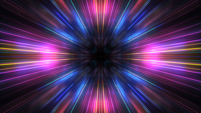 3D Futuristic abstract business and technology concept, Acceleration super fast motion blur of light ray for background design. Travel science fiction wormhole at warp speed. 3D rendering
