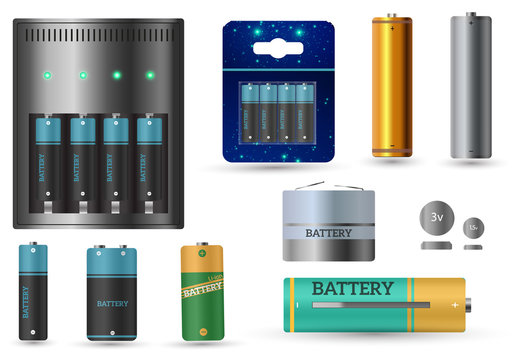 Battery charger with finger low batteries and indicators, high vector isolated.vector illustration