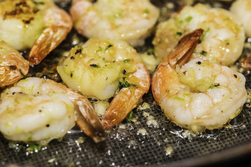 process of preparation of a salad with a cucumber and shrimps