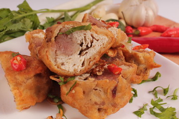 Indonesian traditional food : stuffed soybean cake