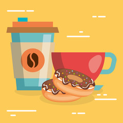 delicious coffee cup and donuts