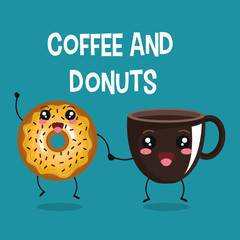 delicious coffee cup and donuts kawaii character