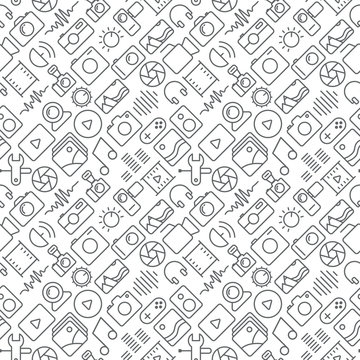 Seamless multimedia icons pattern on white background