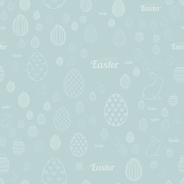 Seamless pattern with eggs rabbits on blue background. Vector. © Azad Mammedli