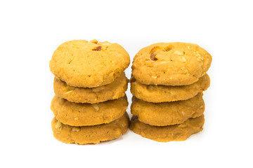 Cookies made from alginate Tierra placed large stacked pieces. Put on white background