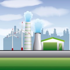 energy clean nuclear plant geothermal windmills renewable vector illustration