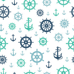 Seamless Pattern Nautical Sail Steering Wheel Repeatable