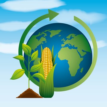 world plant corn ethanol gas energy clean environment biofuel vector illustration