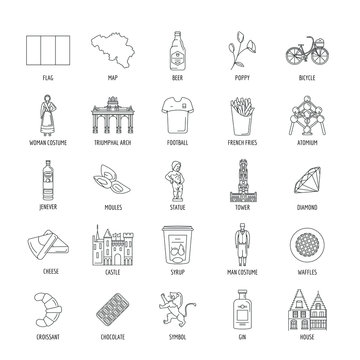 Belgium icons set , outline style