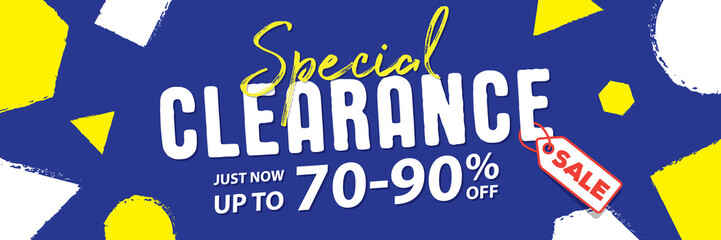 Special clearance 70 to 90 percent off Banner vector heading design fun style for banner or poster. Sale and Discounts Concept. - obrazy, fototapety, plakaty