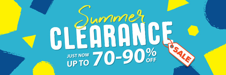 Summer clearance 70 to 90 percent off Banner vector heading design fun style for banner or poster. Sale and Discounts Concept.