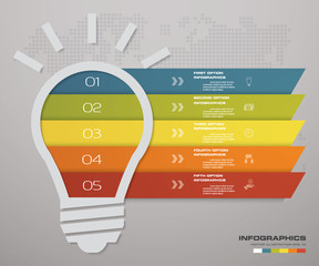 Vector idea light bulb infographic template for presentation. 5 steps. EPS 10.