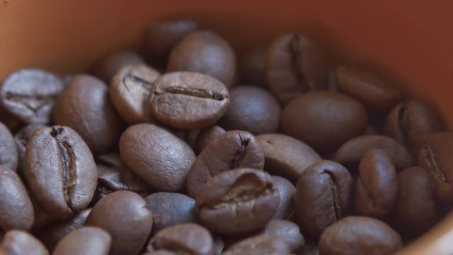 Coffee beans falling in a boul