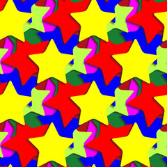 Seamless pattern. It consists of five-pointed stars of different bright colors and shadows