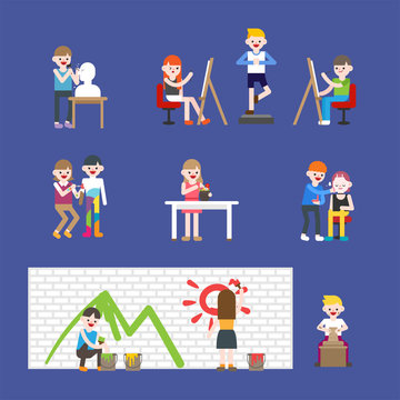 painting people character vector flat design illustration set 