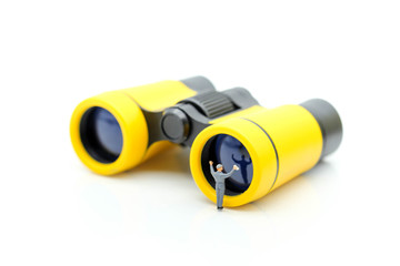 Miniature people : worker  clean Binoculars.