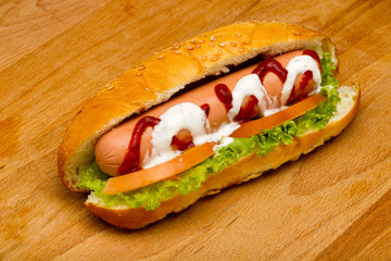 Hot-Dog on a wooden background