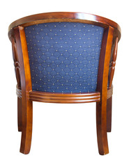 back view of blue color wooden chair isolated on white with clipping path