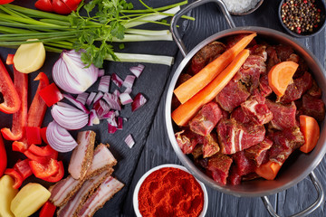 ingredients for hungarian goulash, top view
