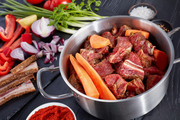 raw ingredients for classic hungarian goulash