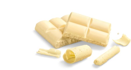 Broken white chocolate bar on white