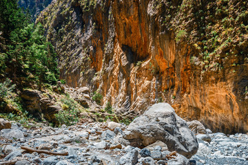 Hiking path through Samaria Gorge in Central Crete