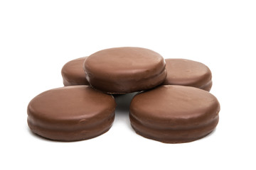 chocolate biscuit sandwich in chocolate glaze isolated