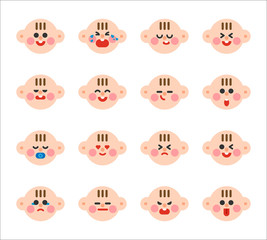 cute baby emotion expression face vector flat design illustration set 